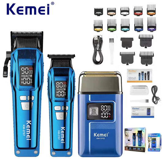Kemei KM-2797 Cordless Trimmer Set – LCD Shaver & Wet/Dry Clippers