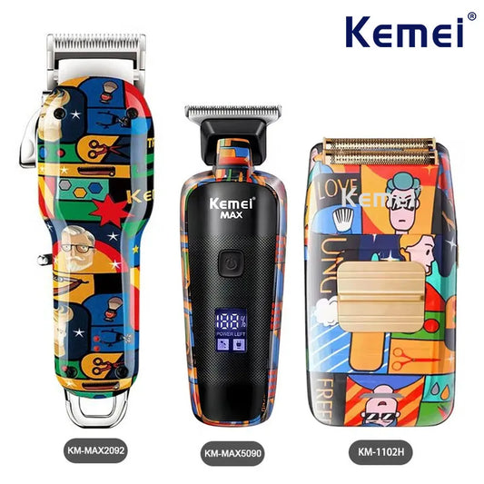 Kemei Graffiti Hair Clipper – Rechargeable Beard Trimmer for Men